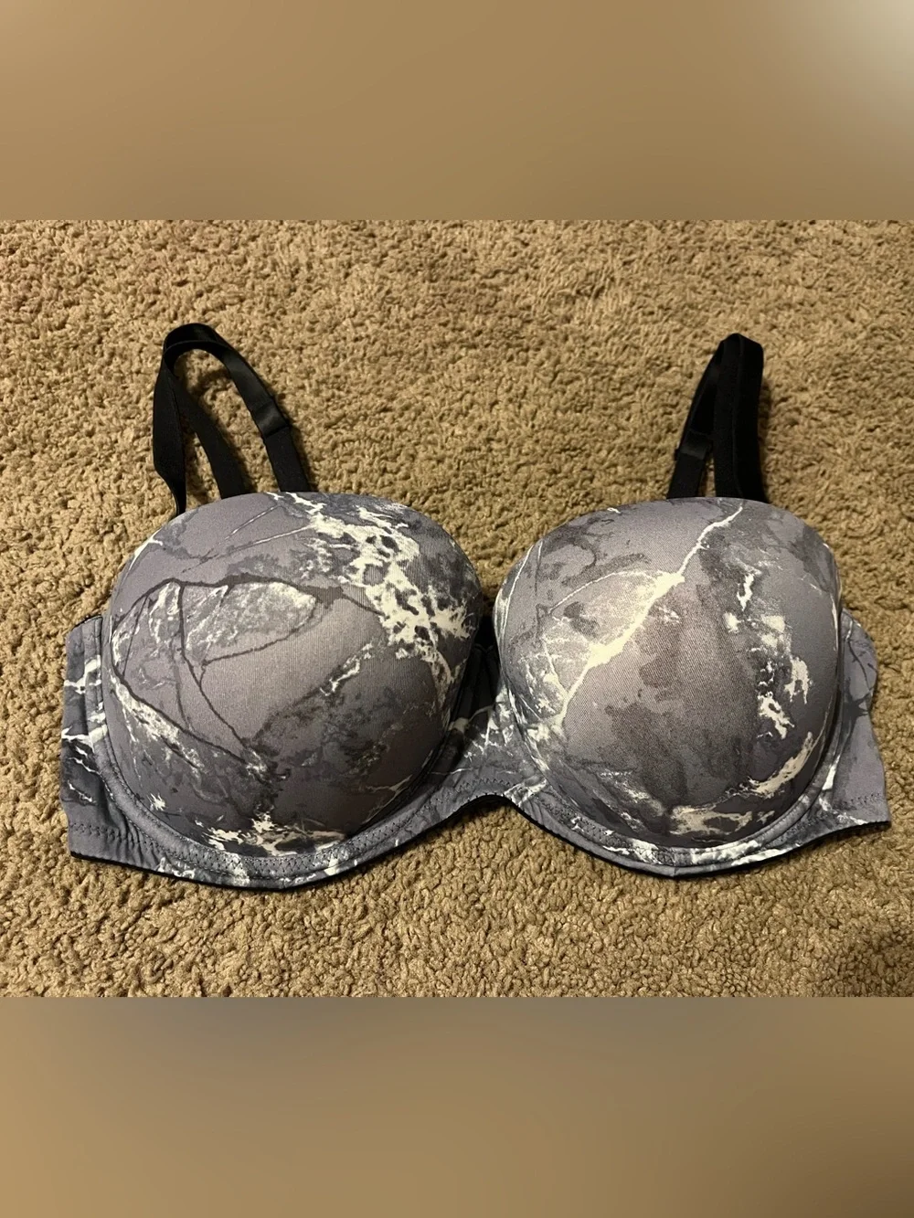 Grey Marble Print Push Up Bra - Women Intimates & Sleepwear